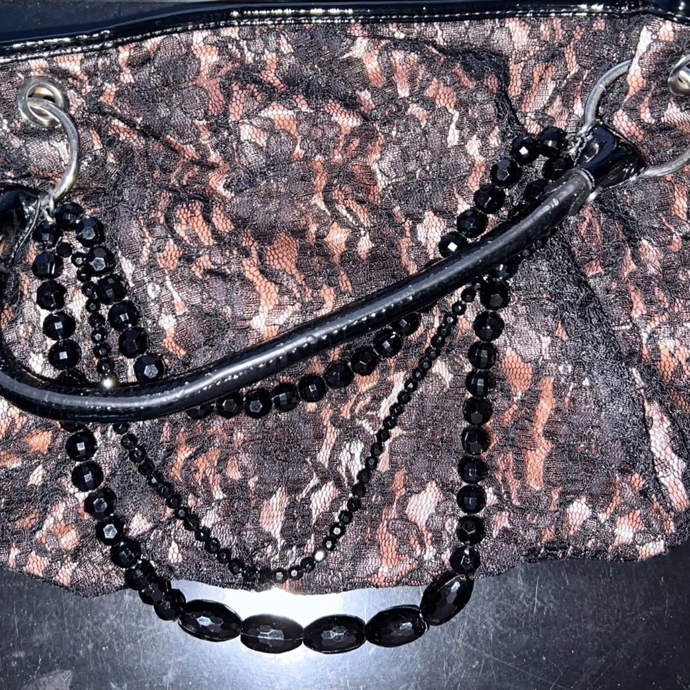 Melie Bianco Nude w/ Black Lace Handbag
